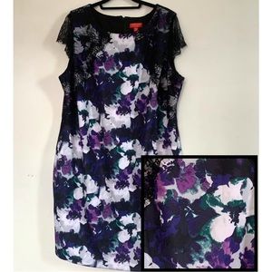 Body-Con Purple, Green & Black Floral Print Dress - Size 22